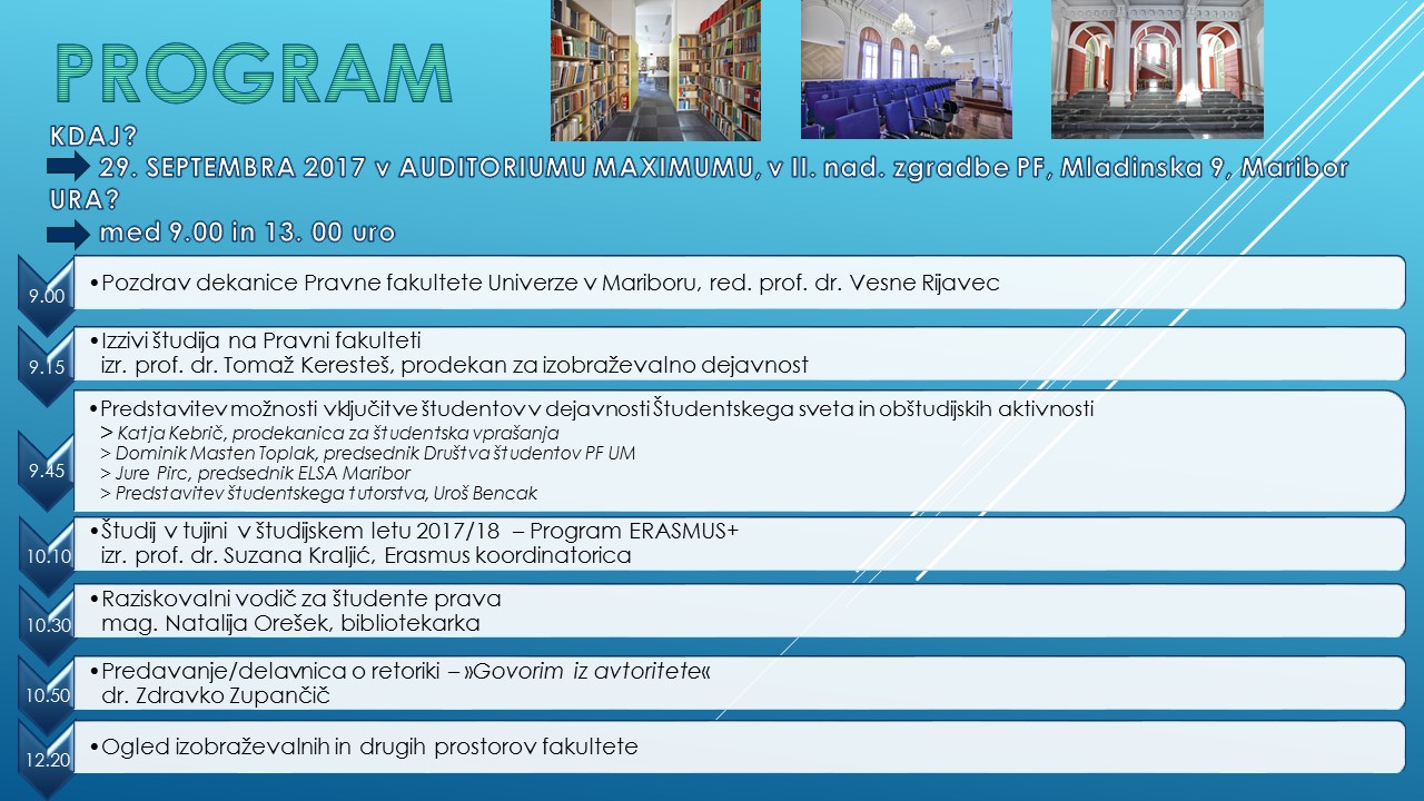 DOBRODOŠLICA BRUCEM PRAVNE FAKULTETE UNIVERZE V MARIBORU - 29. september med 9. in 13. uro