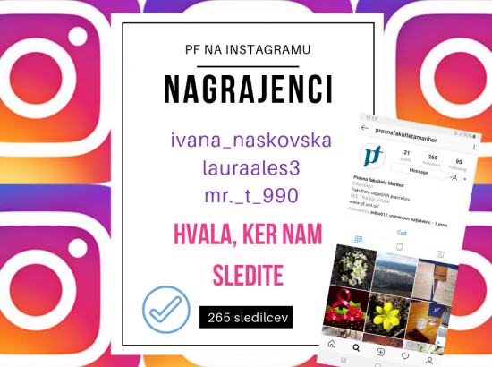Nagrajenci nagradne igre Pravna fakulteta Maribor tudi na INSTAGRAMU