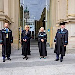 Dekanka FZV Majda Pajnkihar, prorektor Miralem Hadžiselimović, zaslužna profesorica Jana Goriup, dekanka PF Vesna Rijavec, častni doktor Wolfgang Jelinek in zaslužni profesor Ludvik Toplak; FOTO: Andrej Petelinšek