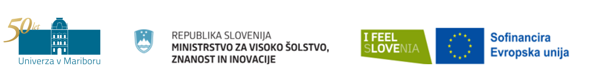 Logotipi: UM 50 let, RS Ministrstvo za visoko šolstvo, znanost in inovacije, I feel Slovenia, Sofinancira Evropska unija