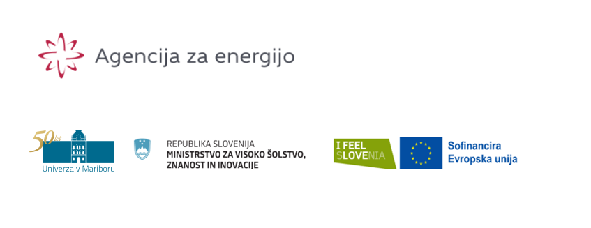 Logotipi: Agencija za energijo, Univerza v Mariboru - 50 let, Ministrstvo za visoko šolstvo, znanost in inovacije, I Feel Slovenia, Sofinancira Evropska Unija