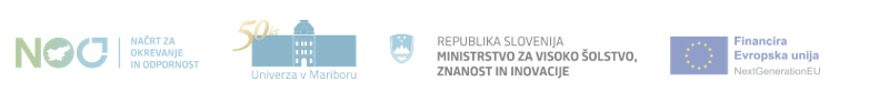 Logotipi: NOO, UM - 50 let, RS Ministrstvo za visoko šolstvo, znanost in inovacije, Financira Evropska Unija 