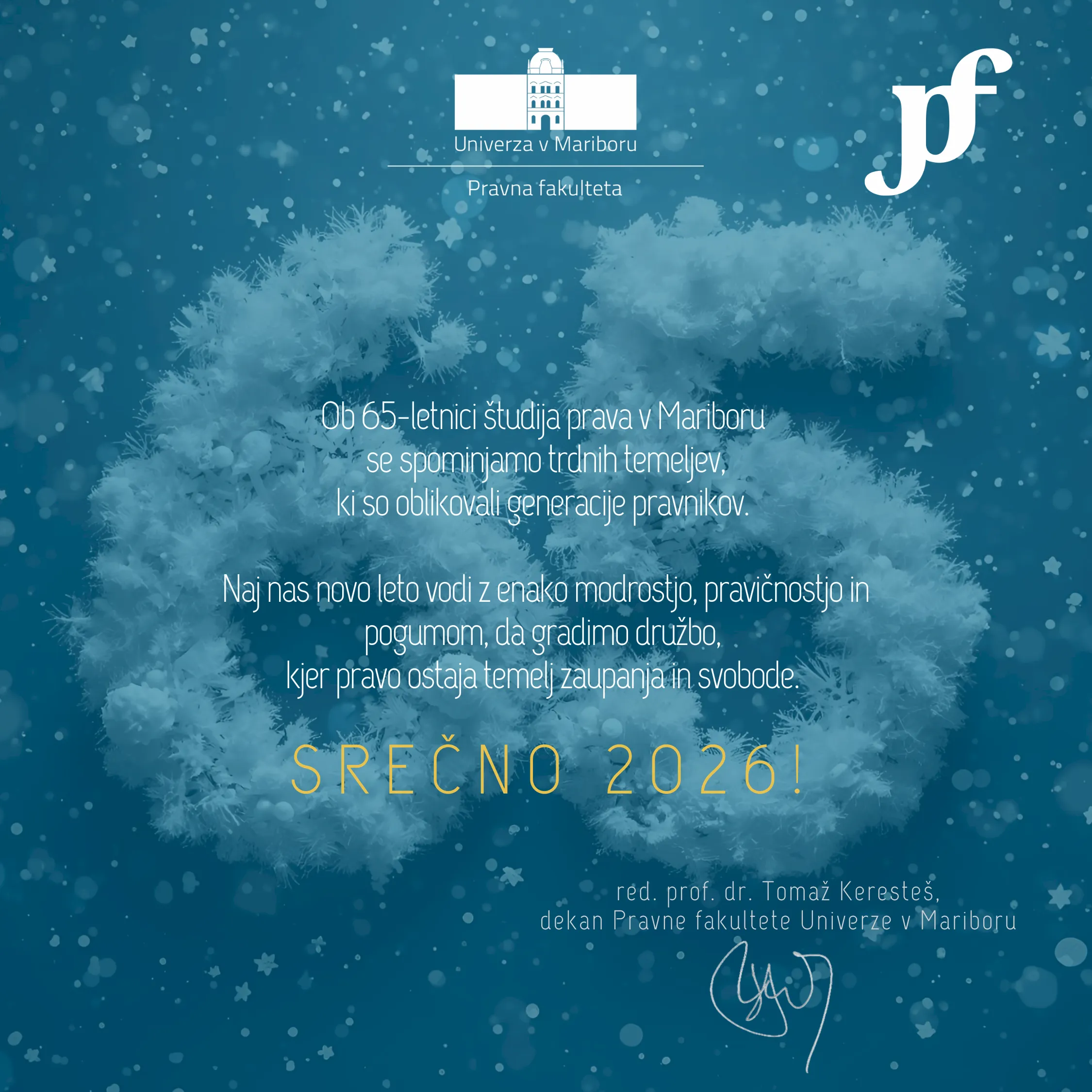 Novoletno voščilo dekana PF UM, red. prof. dr. Tomaža Keresteša