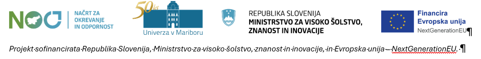 Logotipi: NOO, Univerza v Mariboru, RS Ministrstvo za visoko šolstvo, znanost in inovacije, Financira Evropska unija