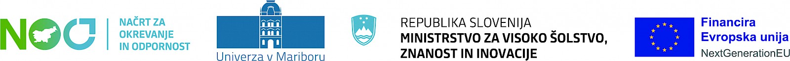 Logotipi NOO, UM, RS Ministrstvo za visoko šolstvo, znanost in inovacije, Financira Evropska unija NextGenerationEU